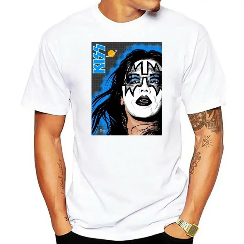 Ace Frehley Kiss Rock Ретро Винтаж Классическая мужская и женская футболка дышащая майка