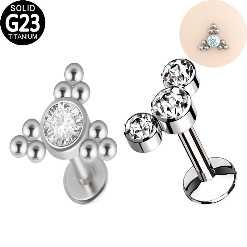 

G23 Titanium Labret Stud Ear Piercing Zircon Cluster Internal Thread Helix Cartilage Tragus Helix Earring Lip Ring Women Jewelry