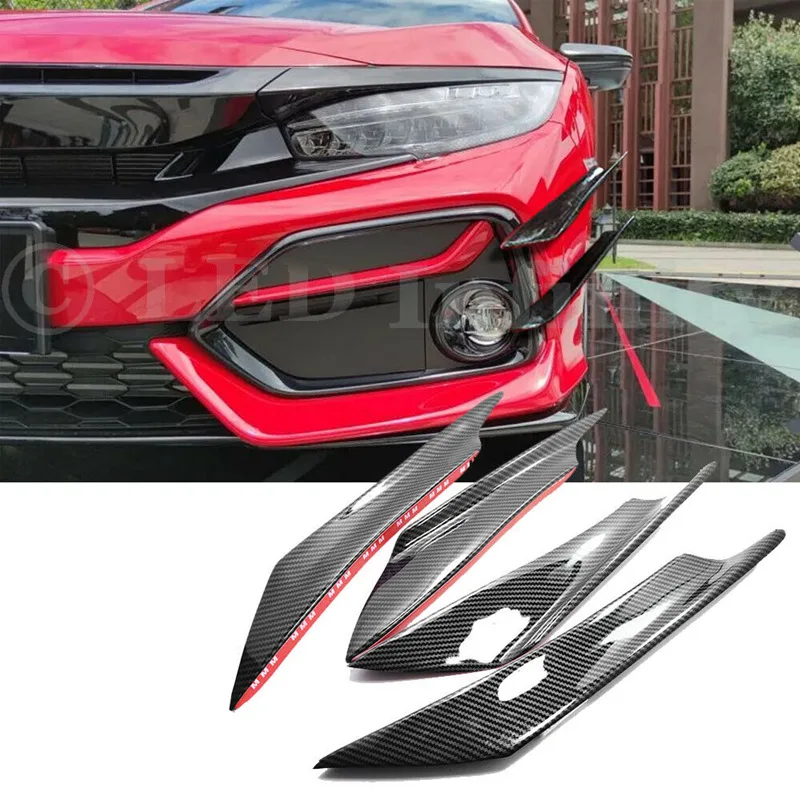 

4PCS Carbon Fiber Front Bumper Canards Diffuser Lip Splitter Fins Diffuser Splitter Fin Body Spoiler Canard Valence Chin Decor