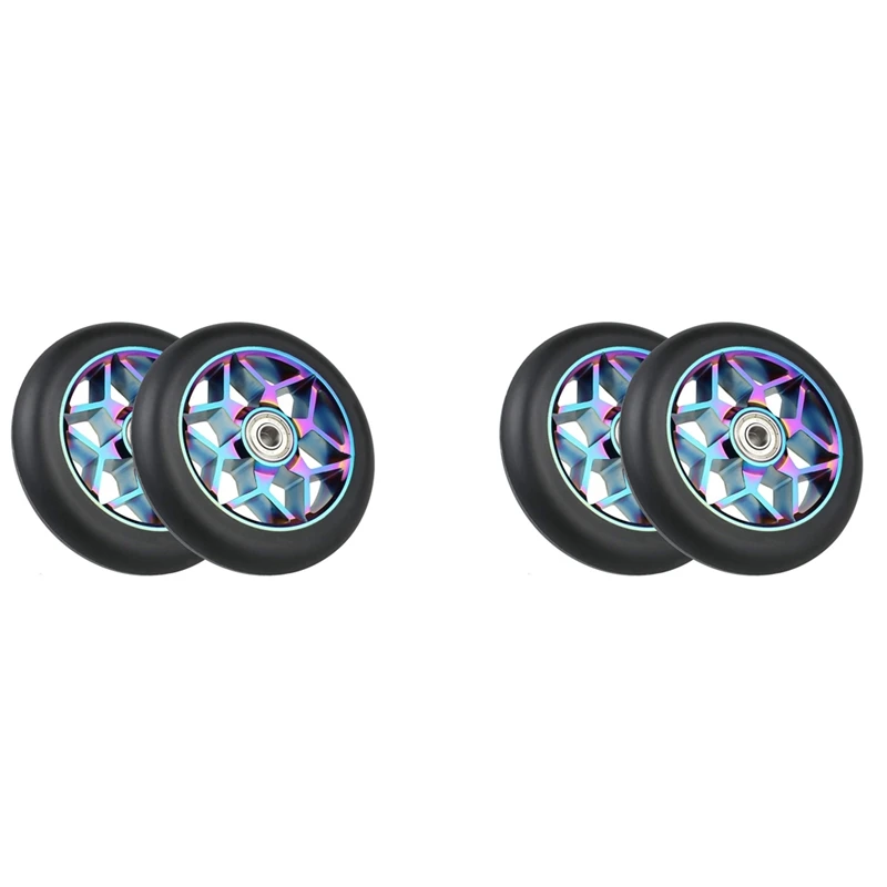 

4 Pcs Scooter Accessories 110Mm Scooter Wheels Colorful Pu Wheels Thick Stunt Car Wheels With Bearings(Black)