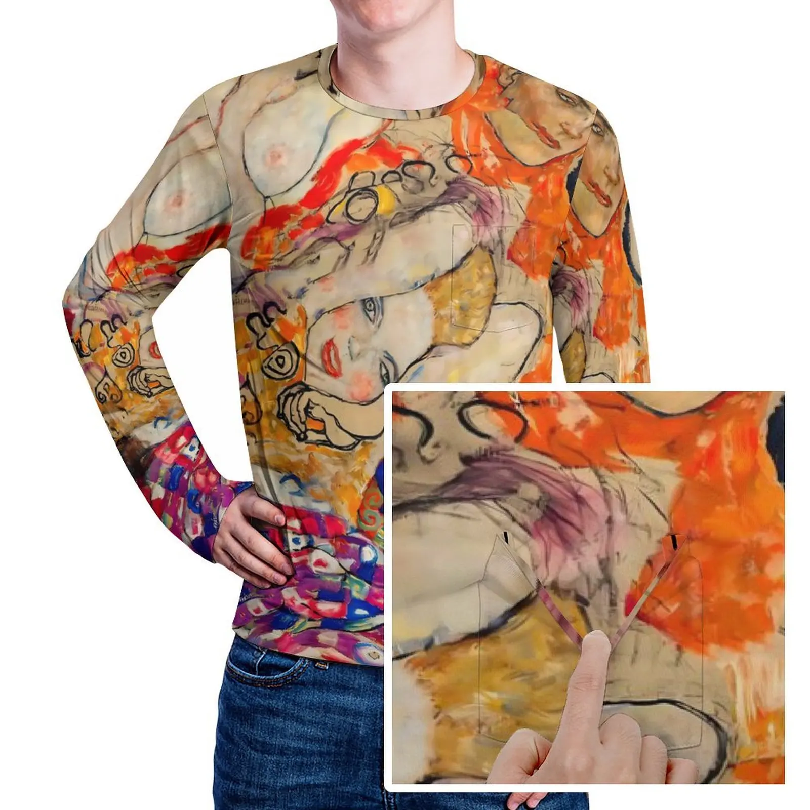 Gustav Klimt Art T-Shirt The Bride Hip Hop T Shirts With Pocket Long Sleeve Graphic Tops Autumn Essential Oversized Clothing