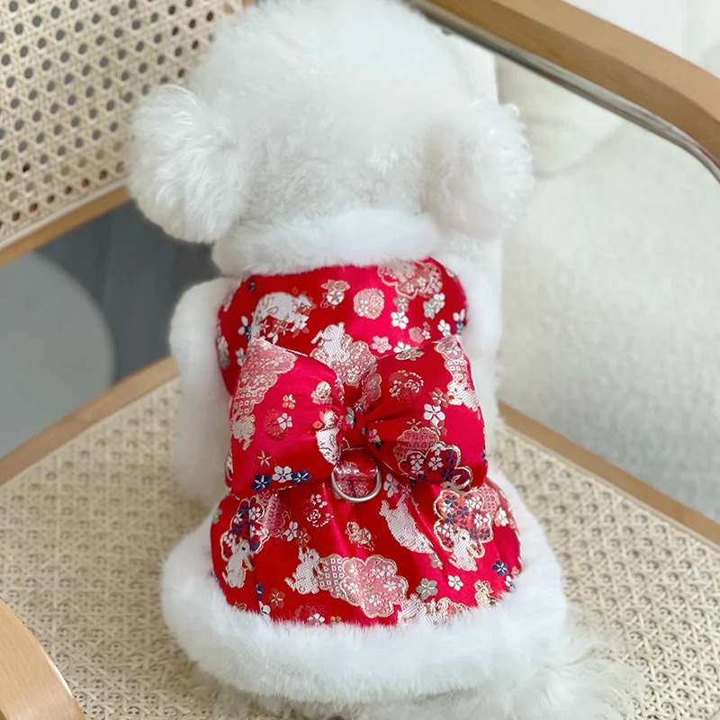 

Китайская Новогодняя одежда для собак, костюм Тан, зимняя одежда для кошек и собак, чонсам, Бишон, пудель, йоркширский шнауцер, померанский костюм, жилет