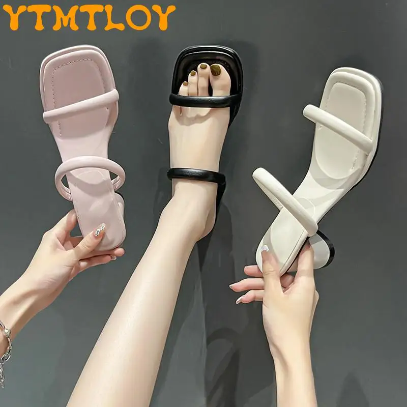 

French High-heeled Niche Sandals And Slippers, Fairy Shoes, 2022 New Summer Thick-heeled Simple Korean-style Sandals Womens Slip