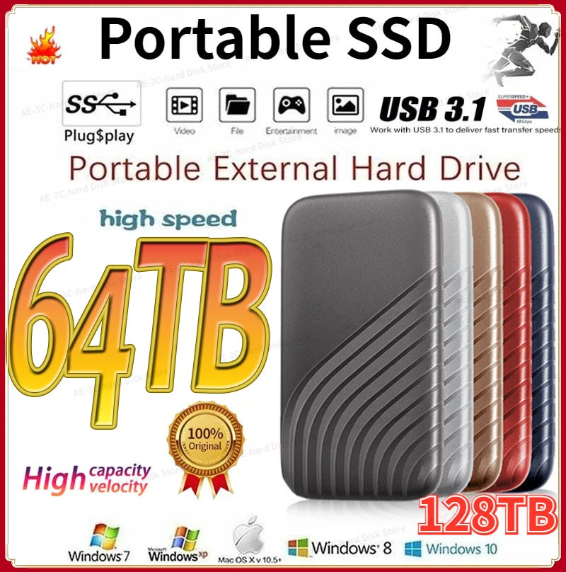 

2023 100% Original High-speed 128TB 16TB SSD 4TB 2TB Portable External Solid State Hard Drive USB3.1 Interface Mobile Hard Drive