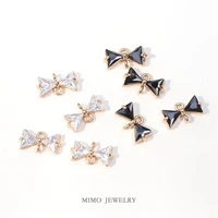 mimo jewelry copper plated real gold micro setting zircon black and white bow tie double rings pendant diy accessories