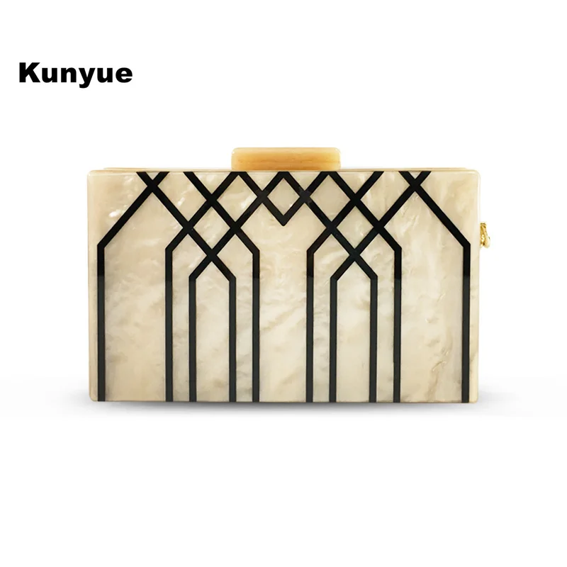 

Brand Messenger Bags Vintage Geometric Acrylic Evening Bags Elegant Bridal Striped Party Prom Wedding Clutch Purse Cute Handbags