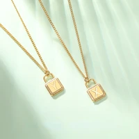 initial padlock necklace for women a z alphabet letter choker geometric gold plated lock pendant necklaces vintage jewelry gifts