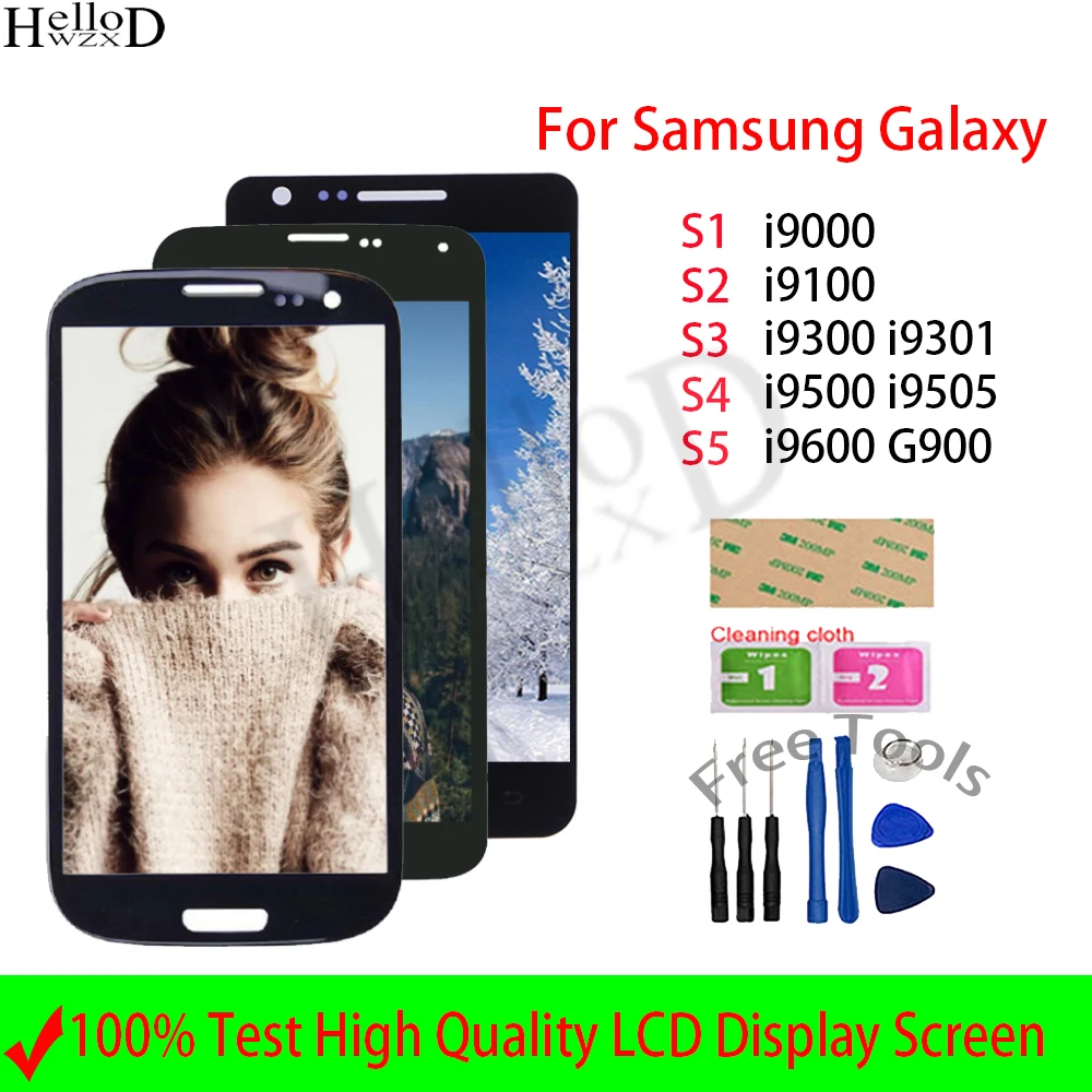 

ЖК-дисплей для Samsung Galaxy S1 S2 S3 S4 S5 i9000 i9100 i9300 i9500 i9600, дисплей с сенсорным экраном и дигитайзером в сборе, оригинал