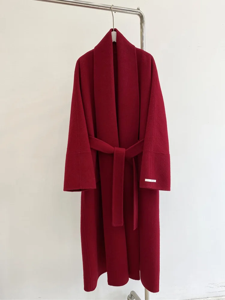 Высококачественное длинное двустороннее кашемировое шерстяное пальто женское