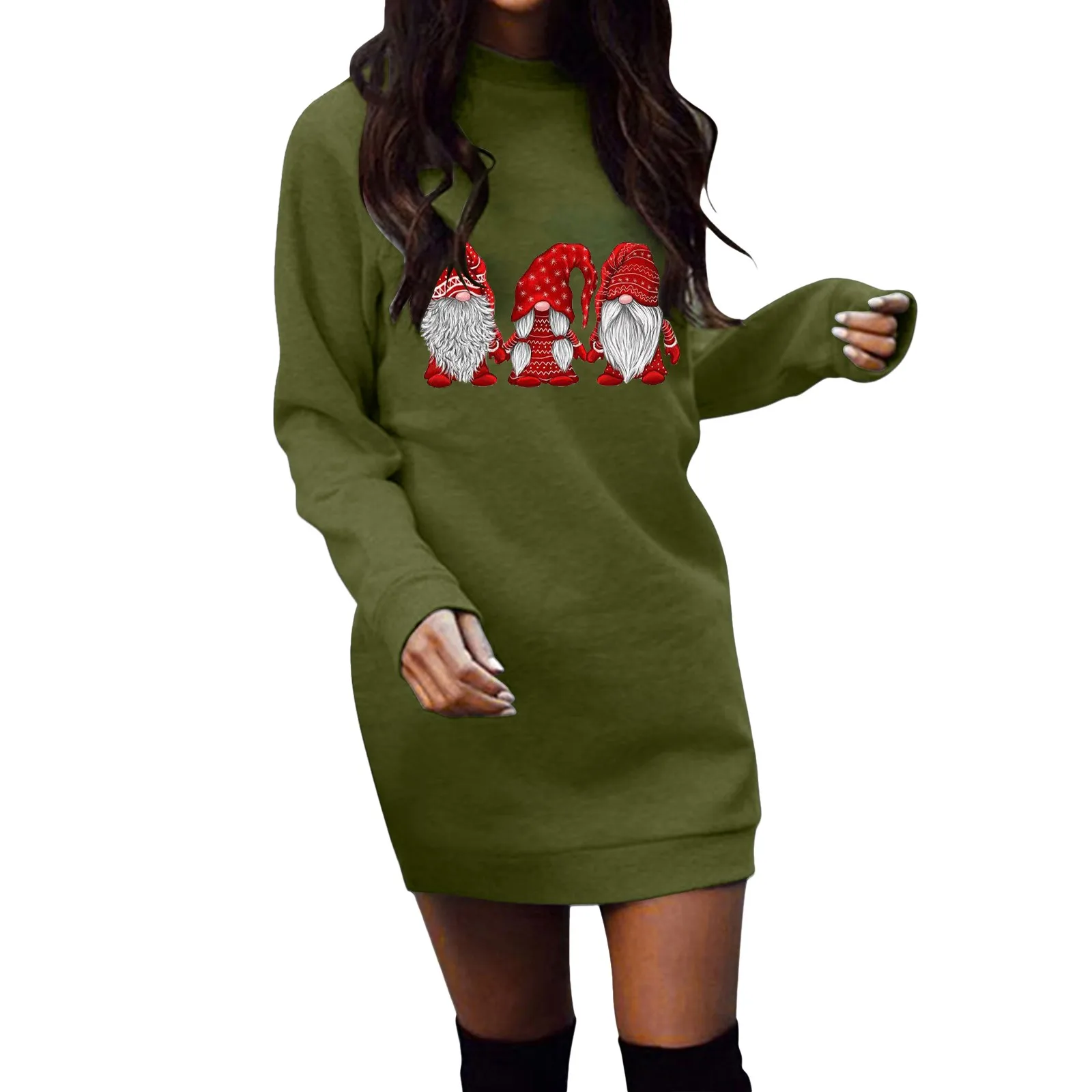 

Женское рождественское платье-пуловер с длинным рукавом и круглым вырезом