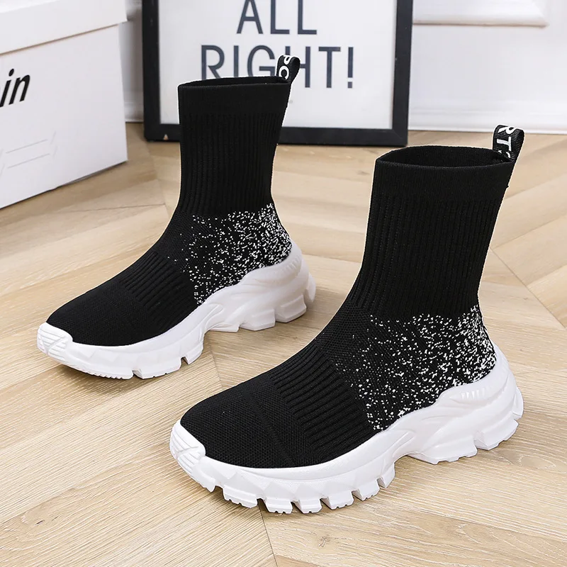Women's Boots Free Shipping Sock 2022 Autumn Breathable Bling Rhinestone Solid Colors Ankle Casual Comfort Walk Shoes For Ladies