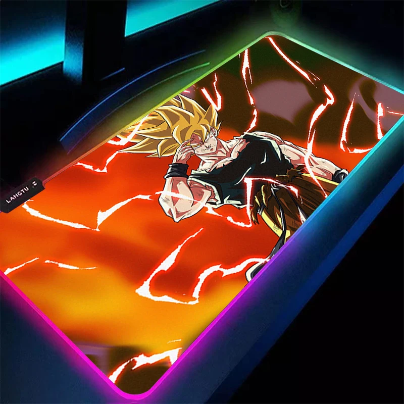Фото Игровой коврик для мыши Компьютерный аниме Dragon Balls Настольный коврик Светодиодный настольный коврик для клавиатуры RGB Ноутбук Резиновый нескользящий задний коврик для мыши Подушка №5