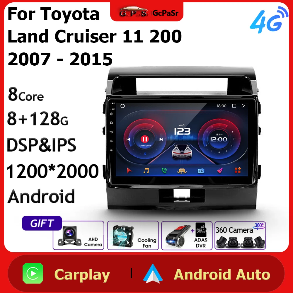 Android Auto Car Radio Multimedia Player For Toyota Land Cruiser 200 2007 - 2015 Navigation GPS Head Unit Autoradio Monitor HU