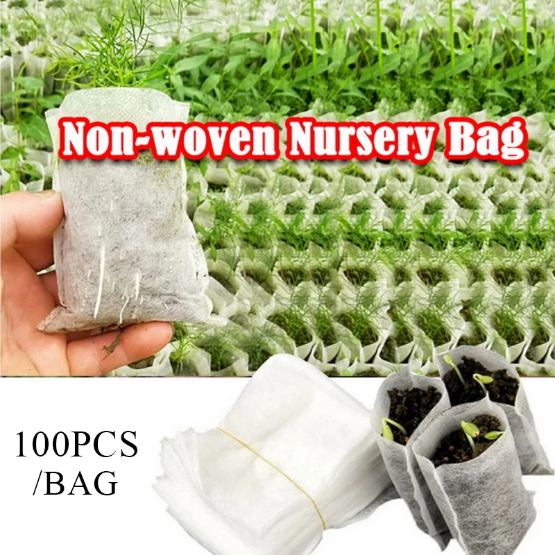 

100pcs Non-woven Fabric Seeding Bags Biodegradable Nursery Bag Garden Seedling Growing Planter Pots Indoor Fabric Grow Bags