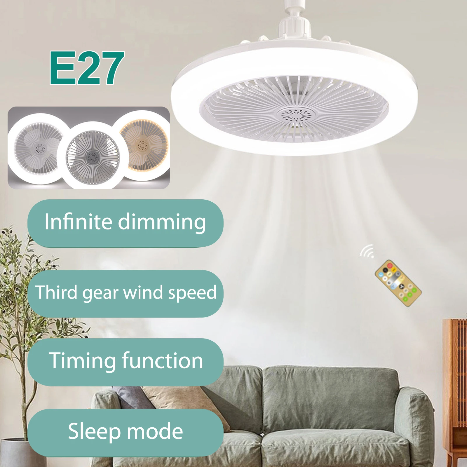 

E27 Ceiling Fan with Lights LED Fan Light Ceiling Light with Fan Electric Fan with Remote Control for Bedroom Living Room Decor