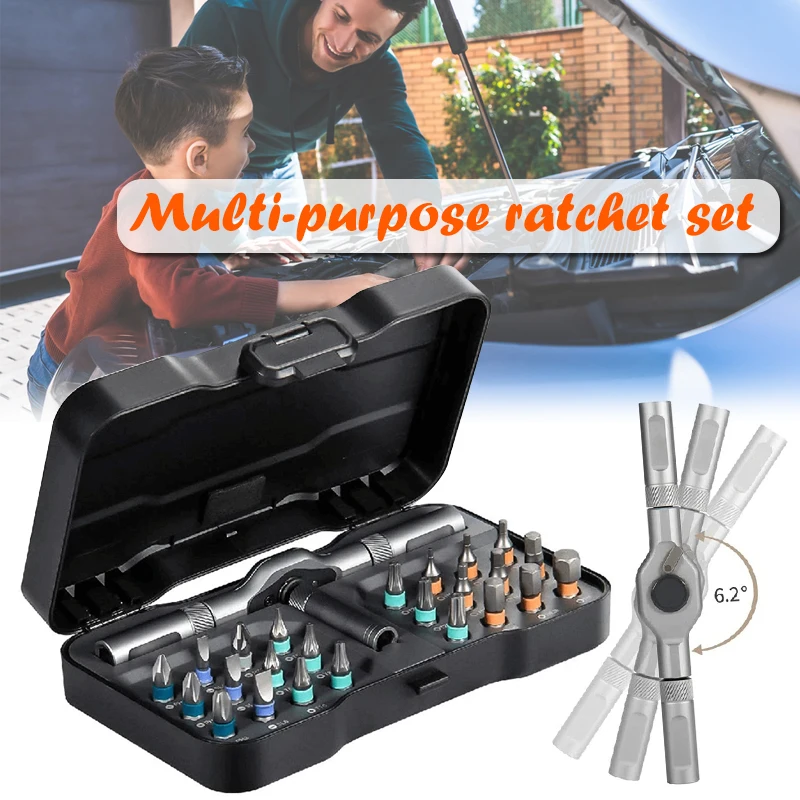 

Ratcheting Screwdriver Set Multi-bit Ratchet Screw Drivers Family Essential Portable Tool Set For Daily Maintenance Household