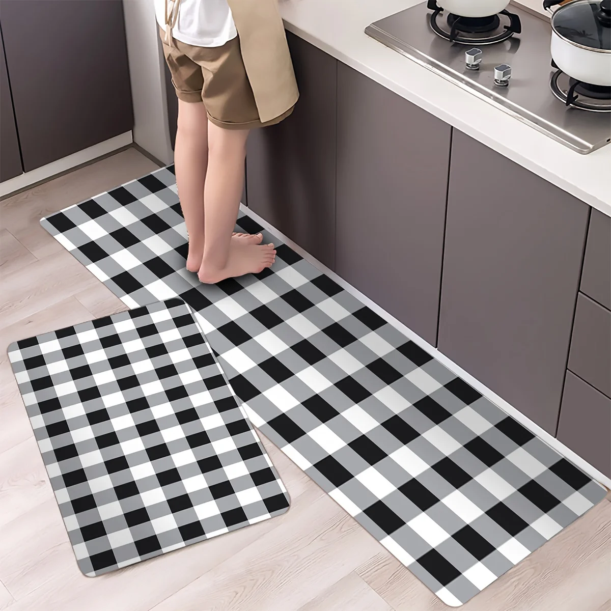 Черно-белый клетчатый кухонный напольный коврик декор ковер для гостиной