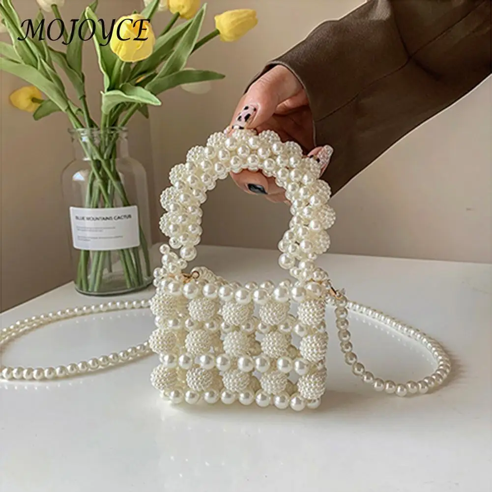 

Модные Плетеные кошельки с жемчугом, супермаленькие сумочки, брендовый дизайнерский женский маленький кошелек через плечо с бусинами, Нова...