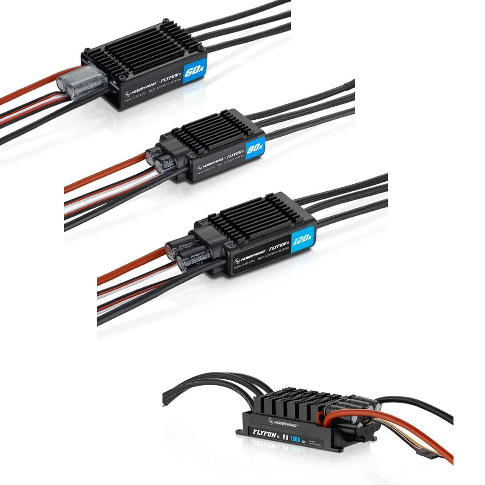 Фото Контроллер скорости SmCpHobbywing FlyFun V5 80A 60A 110A 120A 130A 160A 40A, бесщеточный ESC 3-6S Lipo с функцией DEO для радиоуправляемых квадрокоптеров №3