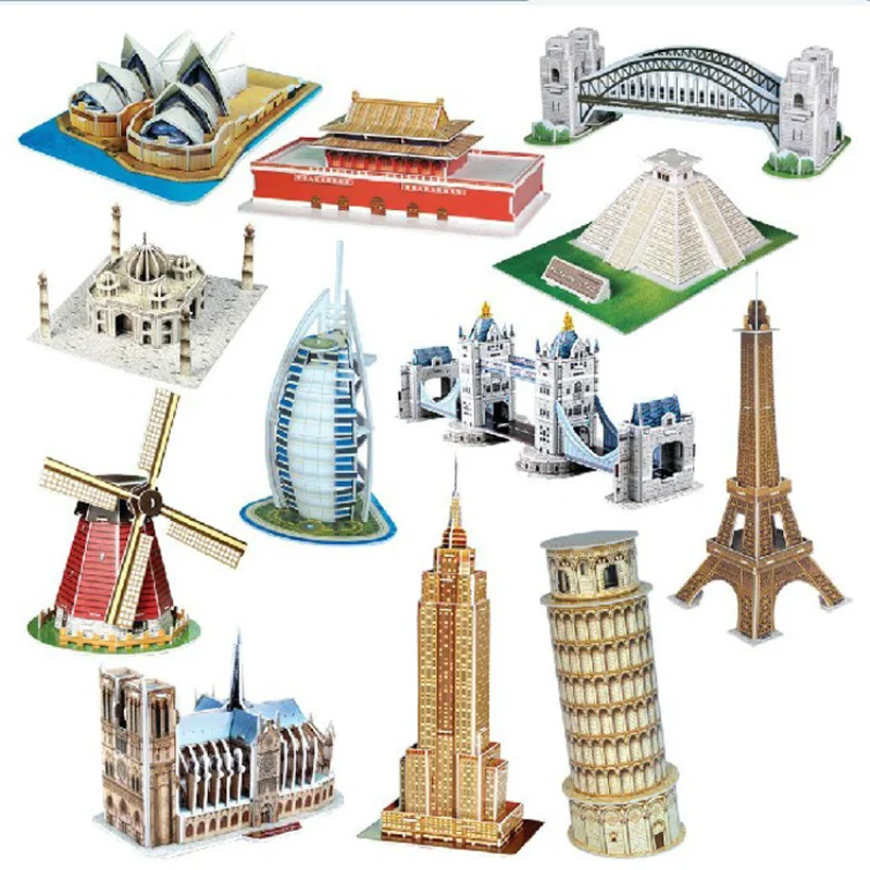 

DIY 3D Puzzle Paper Dimensional Model Assembled Brain Teaser Learning Educational Games Toys Children Jigsaw Kids Architecture