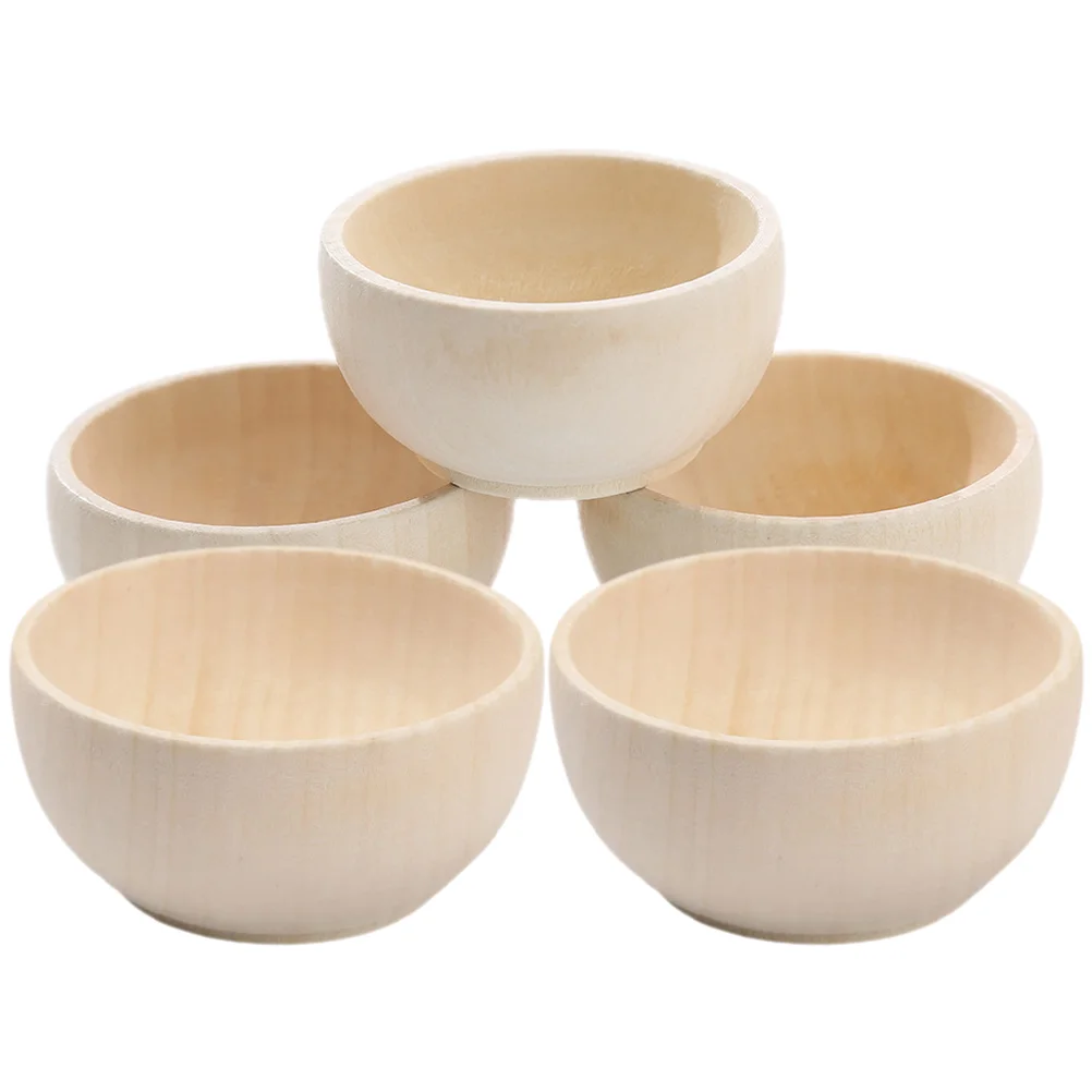 

5 Pcs Wooden Bowl Bowls Painting Crafts Mini Toys Kids Unpainted Drawing Household Decor Color
