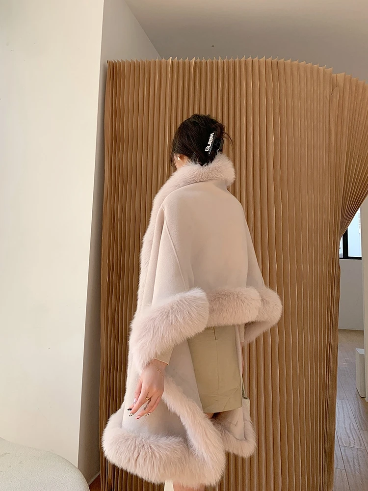 Большой женский роскошный зимний шарф с отделкой из натурального Лисьего меха