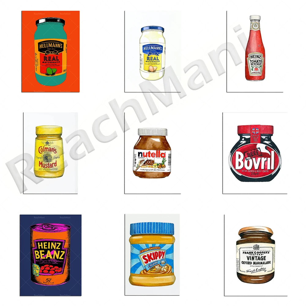 

Mustard, strawberry jam, ketchup, sardine jar, peanut butter, , chocolate sauce, mayonnaise, jam gourmet kitchen poster