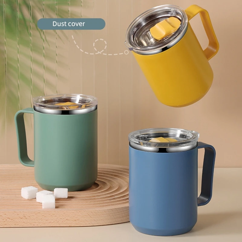 

Double Wall Stainless Steel Mug with Handle and Lid Portable Insulated Cup for Outdoor Traveling Drinking Water Tea