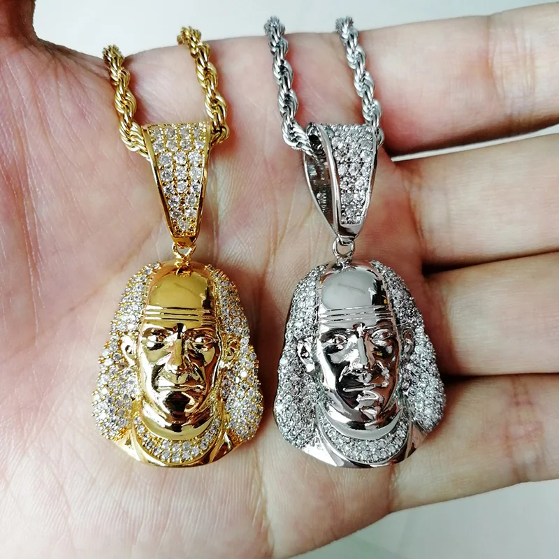 Хип-хоп AAA CZirconia Paved Bling Iced Out Benjamin Frankl Подвески в виде персонажей Ожерелье для