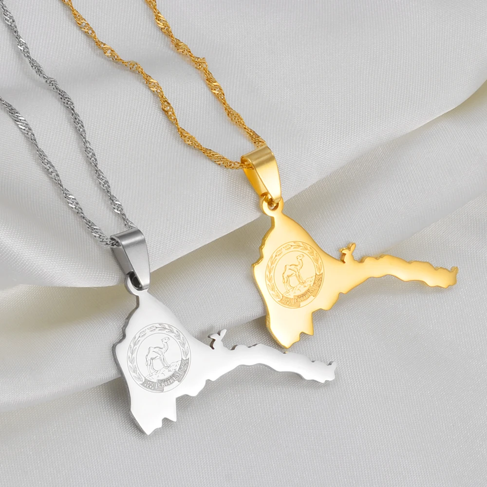 Ожерелье Anniyo с картой Эритреи для женщин девушек мужчин серебряный