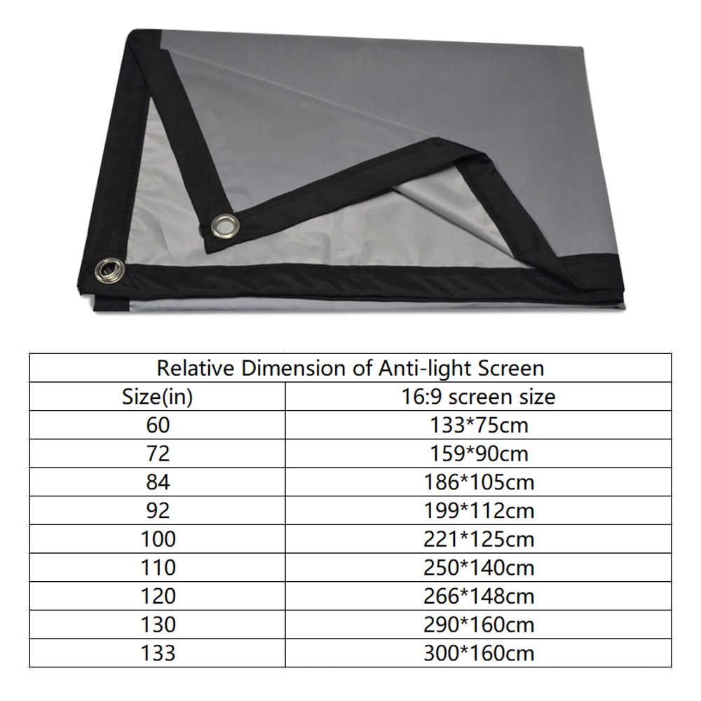 Экран для проектора LEJIADA 30-133 дюйма металлический серый антиблик 16:9 портативный с черной границей с отверстиями для использования дома и на открытом воздухе.