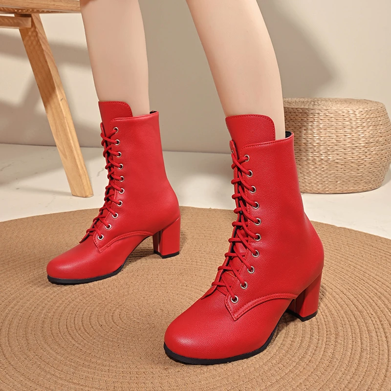 Женские ботильоны с острым носком кожаные туфли на массивном высоком каблуке