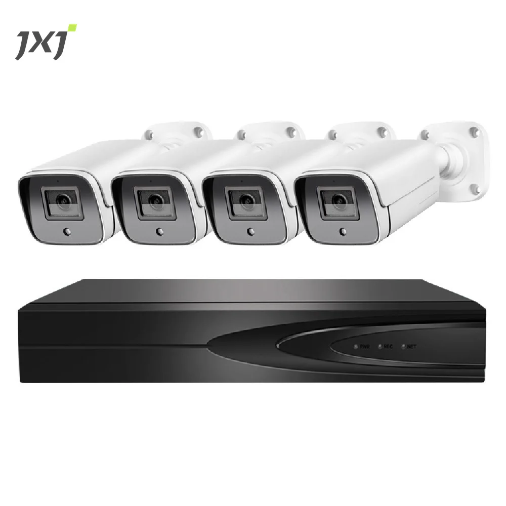 

JXJ 2592*1944 Super HD 4 Channel H.265 5MP Outdoor POE Bullet IP Security Camera System Tuya Wifi 4CH Nvr Camera Kit Cam