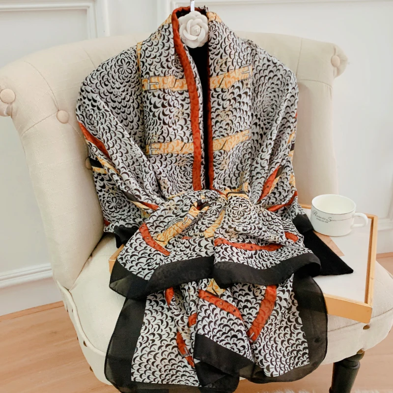 Роскошный шелковый шарф с принтом солнцезащитный для путешествий 2022x90 см шали