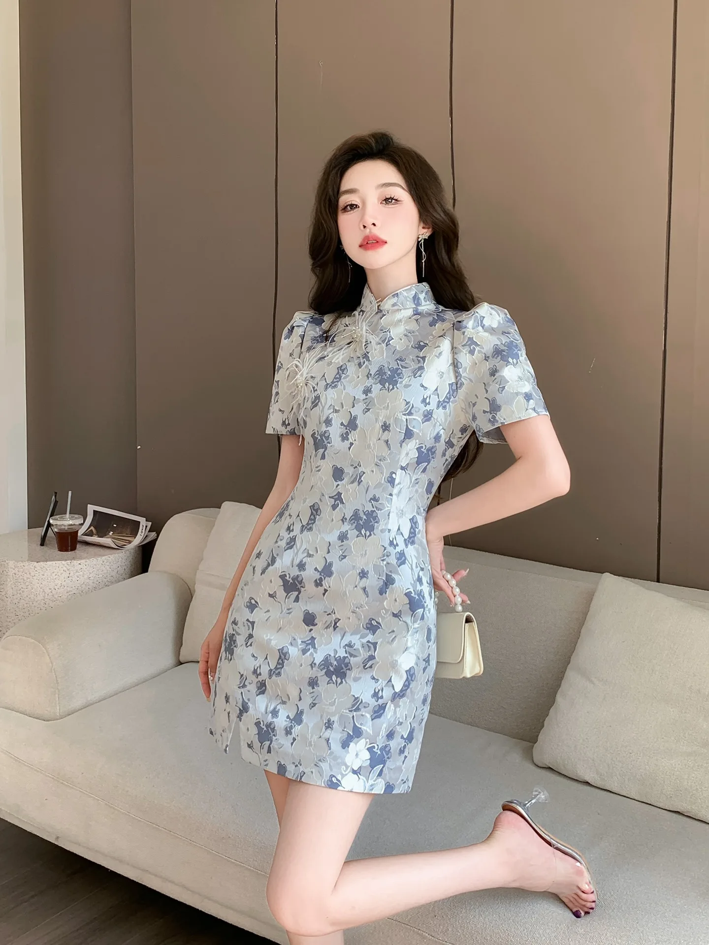 2023 Spring/Summer Fashion New Women's Clothing Stand-up Collar Jacquard Dress 0704