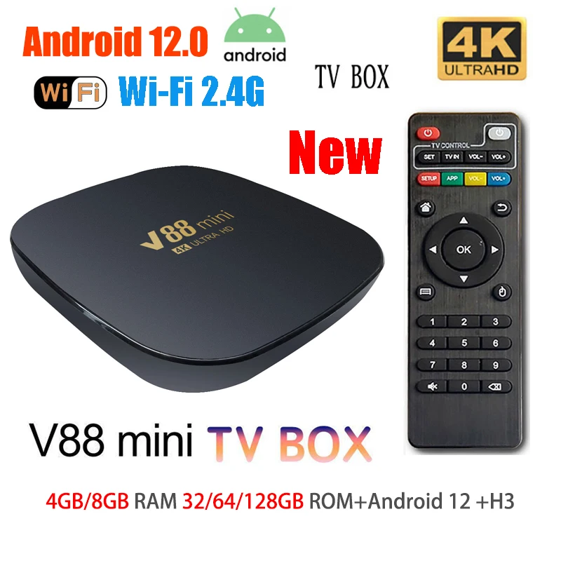 

V88 Mini TV Box Android 12 Allwinner H3 Quad Core 2.4G WIFI 4K Set Top Box H.265 Theater Media Player 1GB+8GB 4K HD Smart TV Box