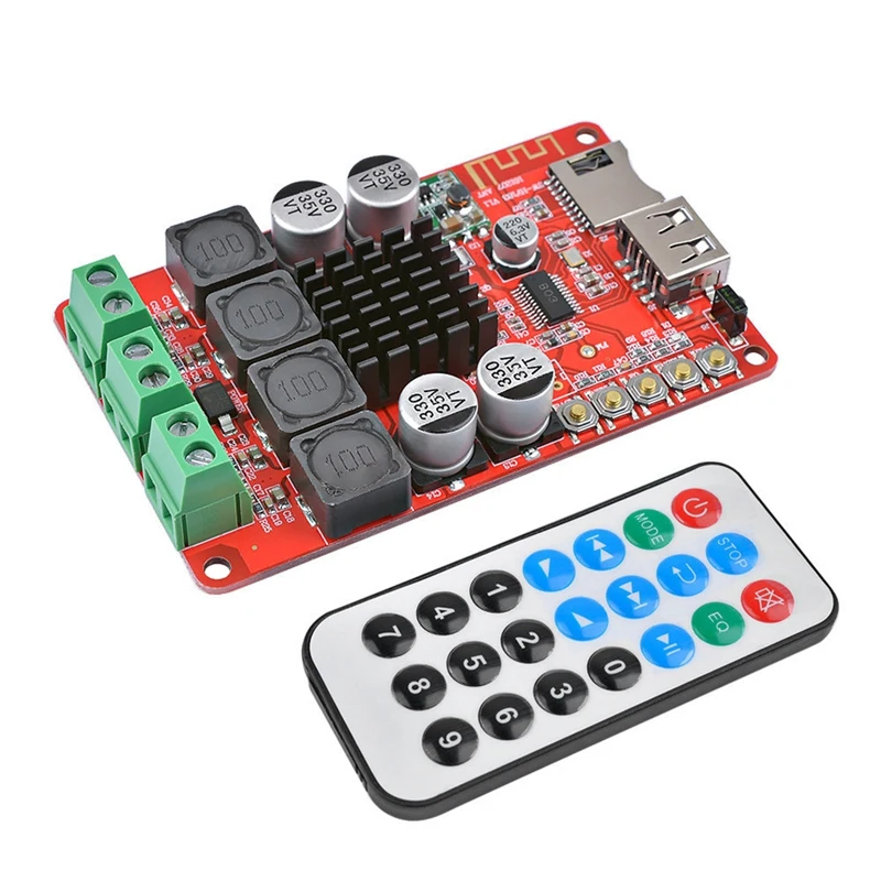 

100W Bluetooth Power Amplifier Board TPA3116 Amplifier Integrated IR Controller Bluetooth U Disk TF Card Playback 12-24V