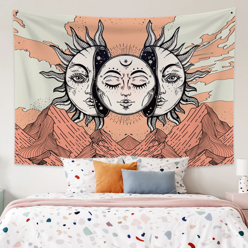 

Гобелен с изображением мандалы, красочное солнце и гобелен с Луной, настенный подвесной Таро, хиппи, рандомный декор для спальни, одеяло, раз...