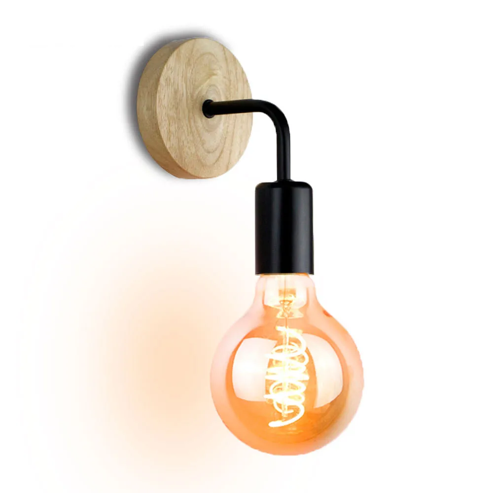 

2023 Vintage Hemp Rope Sconce Wall Lamp Indoor Lighting Decor Wall Light E27 Wood Lighting Fixture for Bedside Dining Room