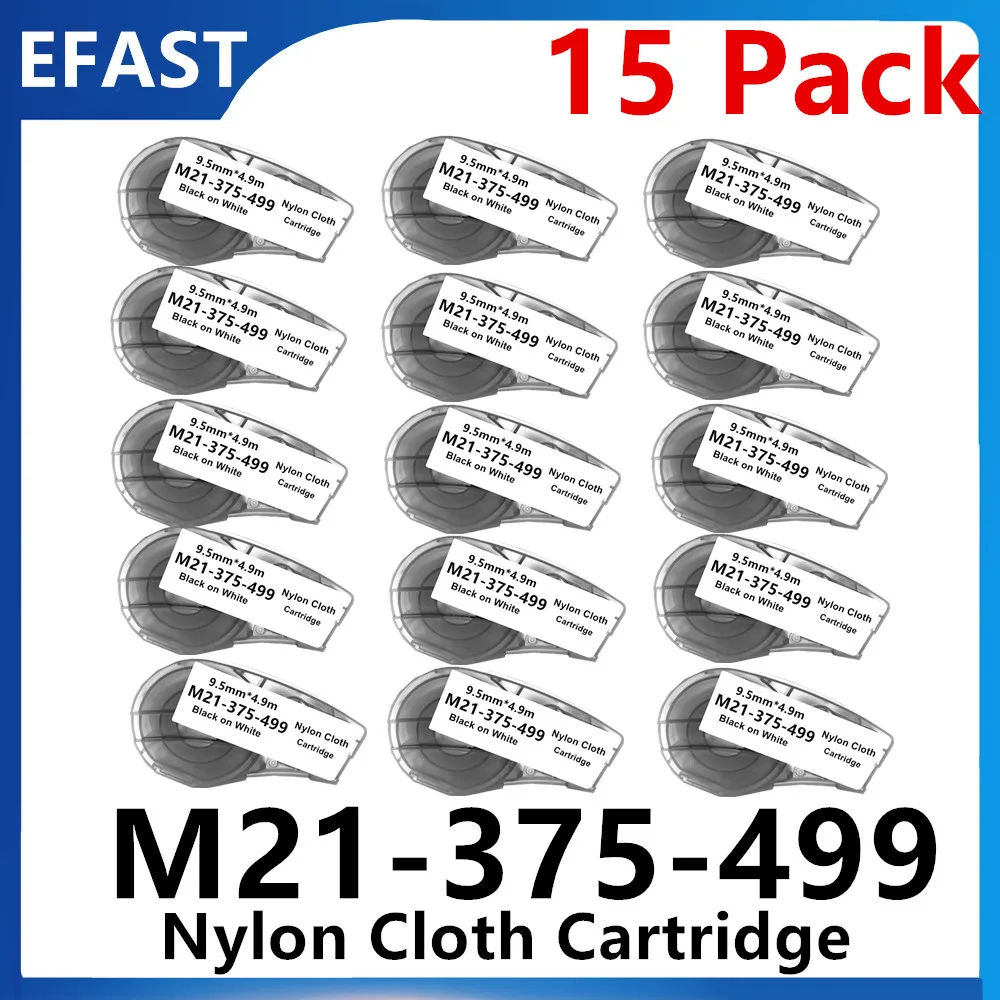 

15PK Compatible Black White M21-375-499 Nylon Cloth Label Cartridge for General Identification,Wire Marking, Laboratory Labeling