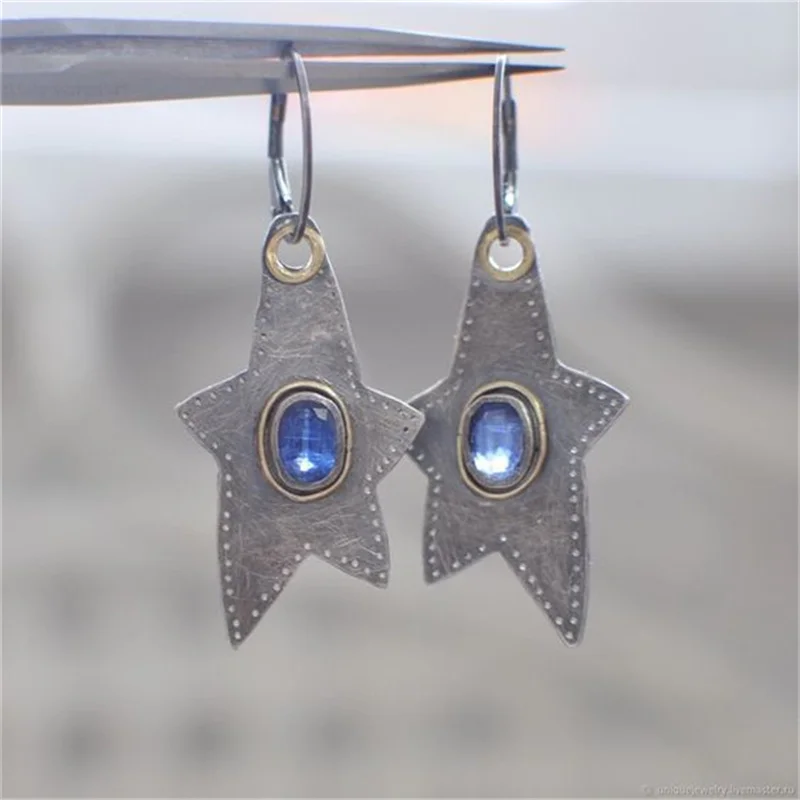 

2022 New Moonstone Two-color Star Earrings European and American Fashion Women's Earrings Simple Long Earrings Accessories