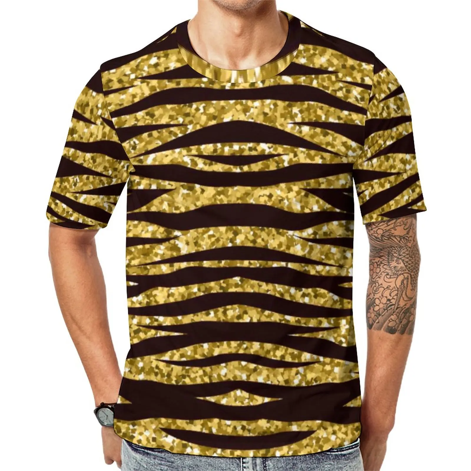 Футболка в полоску с принтом золотого тигра футболки стиле Харадзюку