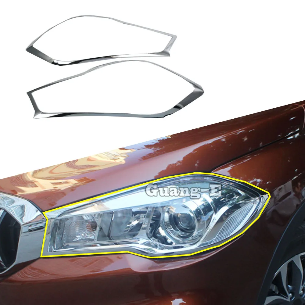 For Suzuki S-Cross SCross SX4 2017 2018 2019 2020 2021 Car Cover Eyebrow Detector ABS Chrome Front Head Light Lamp Trim Frame