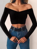 2021 long sleeve fur v neck wrapped bandage sexy crop tops autumn winter women streetwear club party outfits t shirts