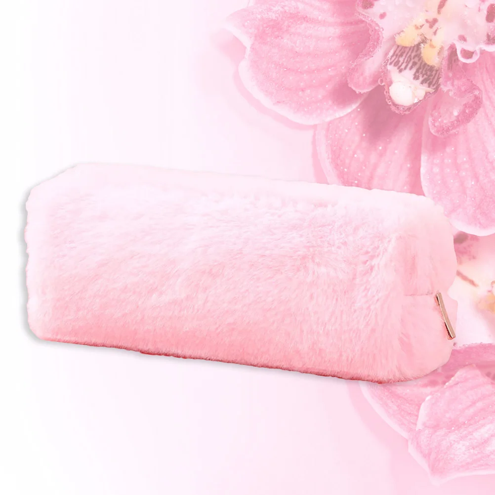 

2pcs Plush Octagonal Case Zipper Storage Pouch Stationery School Supplies (Pink)