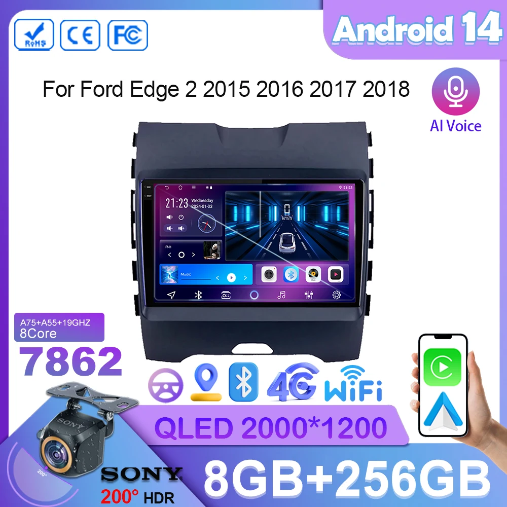 Автомобильный радиоприемник для Ford Edge 2 2015 2016 2017 2018 Android 14 автомобильный стерео