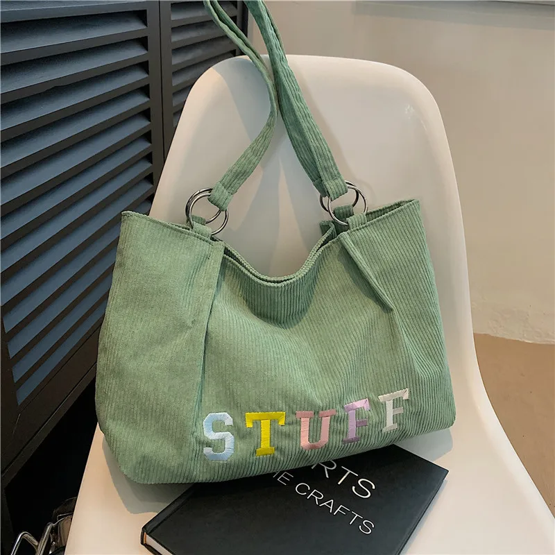 

Women Commute Mummy bag Corduroy Letters Casual Bucket Bag Big Capacity Tote Bag Simplicity Girl's Shoulder Bag Handbags