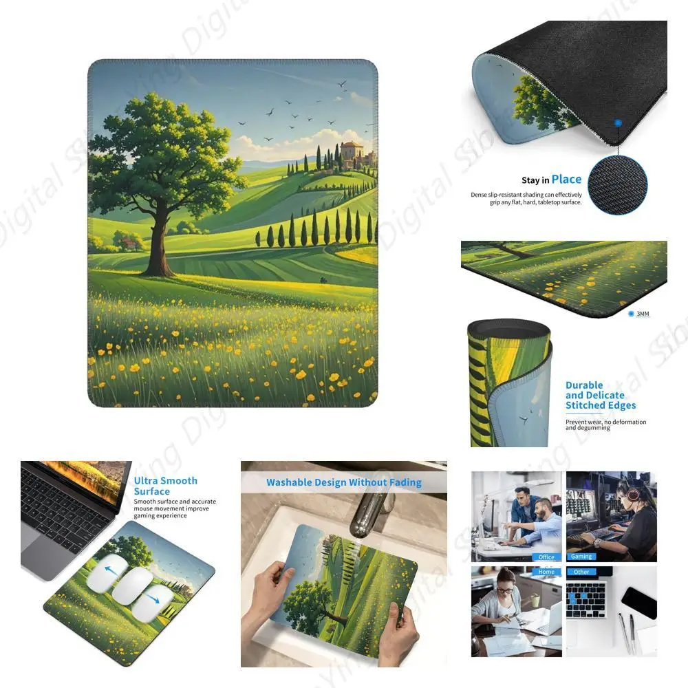 Коврик для мыши с противоскользящим резиновым основанием Тосканский весенний