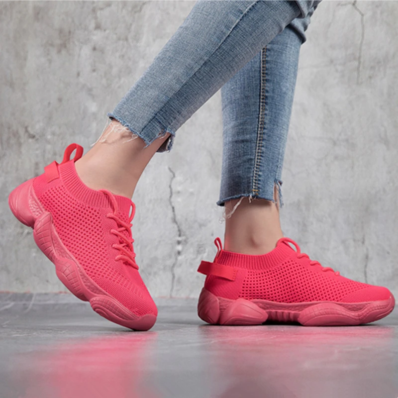 Spring Autumn Fashion Sneaker Women Shoes Stretch Fabric Woman Breathable Platform Shoes Plus Size Ladies Casual Loafers Unisex