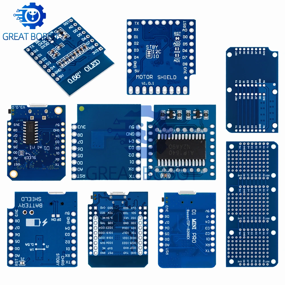 Набор для начинающих ESP8266 D1 Mini Pro WiFi с OLED-дисплеем, датчиками DHT22, DS18B20, реле и драйвером двигателя для Arduino (art.: 3920d80f3ce2a) - 3920d80f3ce2a